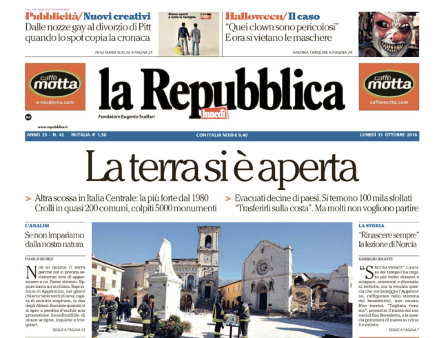 La prima pagina del quotidiano